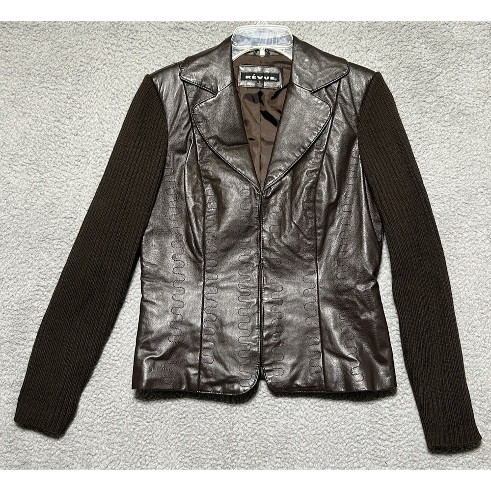 Revue Leather Sweater Jacket Womens Sz Small Wool Blend‎ Biker Going Out